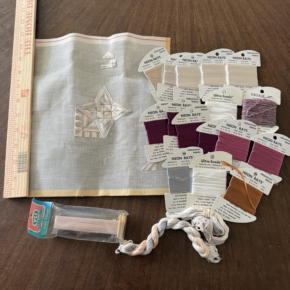 16x Needlepoint/Embroidery Neon Rays Ultra Suede Tweed Ribbon Lot + Extras
